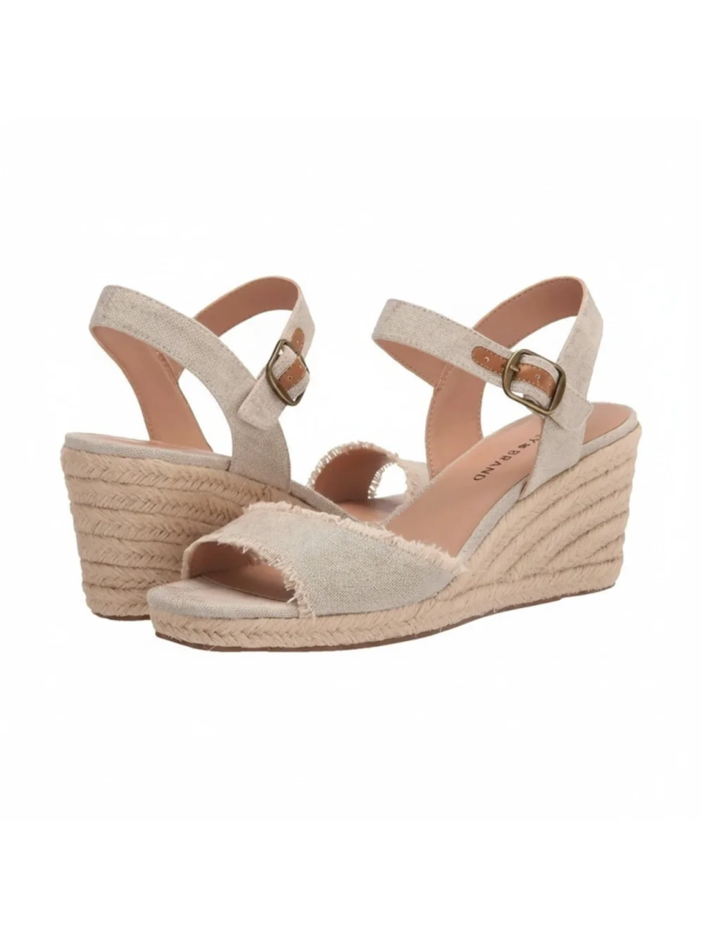 Lucky Brand Gold Beige Linen Wedge Espadrille Platform Sandals 10 M